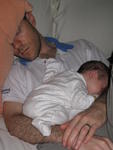 6 weeks - dad fell asleep cuddling bub